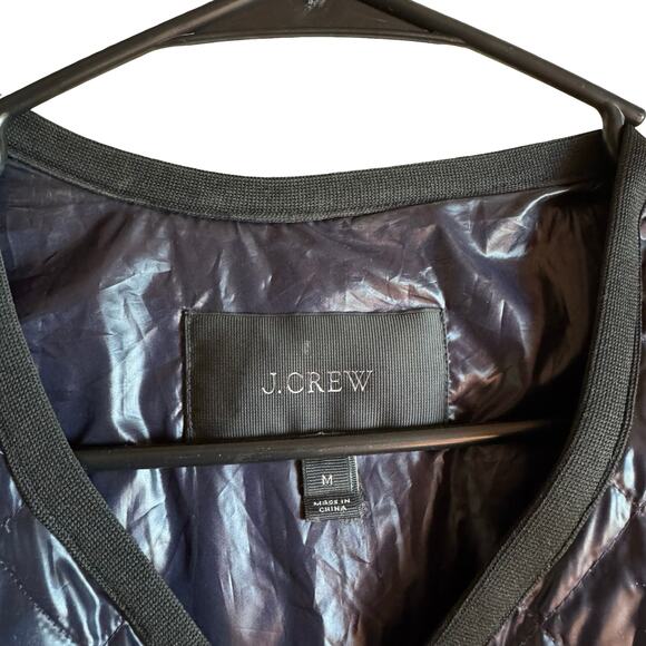 J.Crew Quilted Down Vest Navy Blue Size M Lightweight Zip Front Pockets - Picture 2 of 7